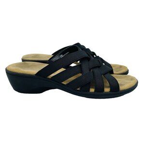 ST Johns Bay Shoes Womens Size 9.5 M Black Sandals Comfort Slip On Strappy Mules